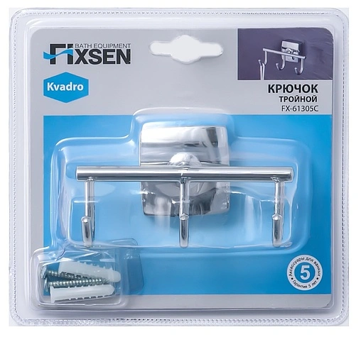 Крючок тройной Fixsen Kvadro хром FX-61305C