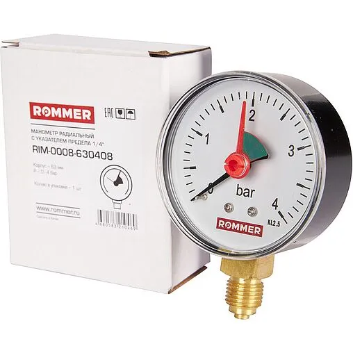 Манометр радиальный Rommer 63 мм 4 бар ¼&quot; RIM-0008-630408
