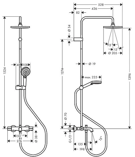 Душевая система с термостатом для ванны Hansgrohe Vernis Blend 200 1jet EcoSmart хром 26079000