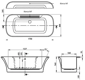 Ванна акриловая отдельностоящая Vagnerplast Blanca NT 175x80 VPBV175BLA7NTX-04, 2