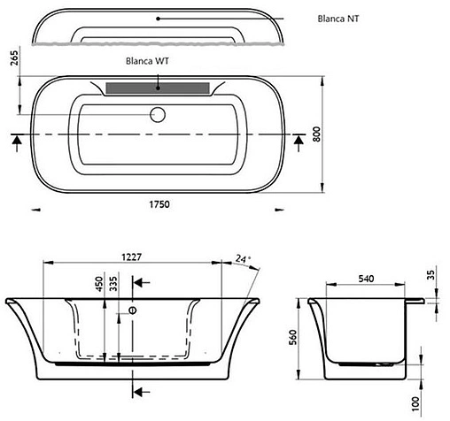Ванна акриловая отдельностоящая Vagnerplast Blanca NT 175x80 VPBV175BLA7NTX-04