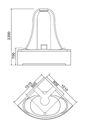 Ванна акриловая с гидромассажем Gemy 151x151 G9069 O