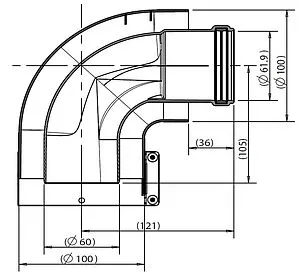 Колено для дымохода Ø 60/100мм ∠ 90° (Al) Protherm 0020199402, 2