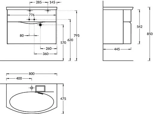 Тумба-умывальник подвесная Kerama Marazzi Riva 80 белый RV.80WHT.M+RV.wb.80