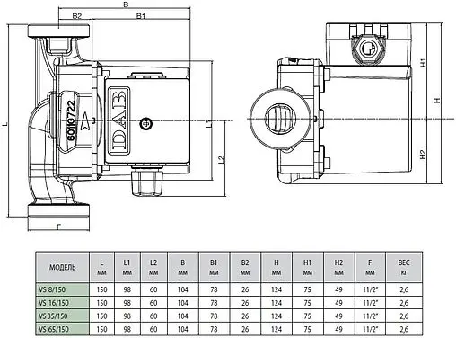 Насос циркуляционный для ГВС DAB VS 65/150 M 60182213H