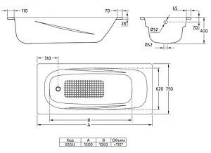 Ванна стальная BLB Universal Anatomica 150x75 белый B55U Ванна стальная BLB Universal Anatomica 150x75 белый B55U, 2