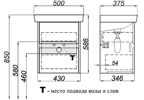 Тумба под умывальник подвесная Aqwella City 43 белый/дуб балтийский CI0105DB