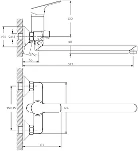 Смеситель для ванны с длинным изливом Rossinka хром RS29-33 Смеситель для ванны с длинным изливом Rossinka хром RS29-33, 2