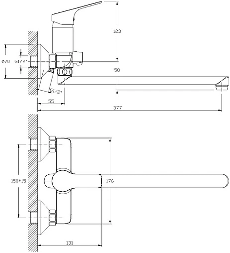 Смеситель для ванны с длинным изливом Rossinka хром RS29-33