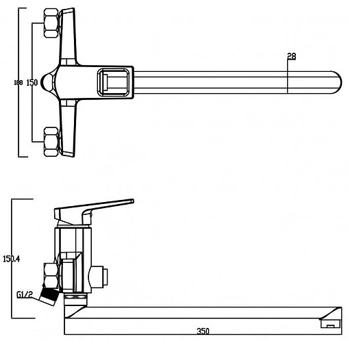 Смеситель для ванны с длинным изливом Swedbe Kronos хром 2050