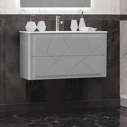 Тумба-умывальник подвесная Opadiris Луиджи 90 серый матовый 00-00005940+050400-u-01