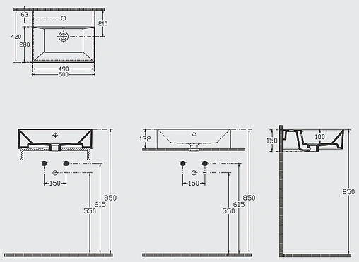 Тумба-умывальник подвесная ISVEA Pro 50 антрацит 21SFS104050I+10SF50051SV