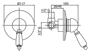 Смеситель для душа скрытого монтажа Cezares Venezia золото VENEZIA-DIM-03/24-Bi Смеситель для душа скрытого монтажа Cezares Venezia золото VENEZIA-DIM-03/24-Bi, 3