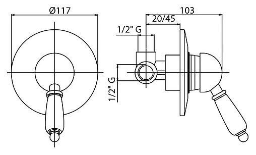 Смеситель для душа скрытого монтажа Cezares Venezia золото VENEZIA-DIM-03/24-Bi
