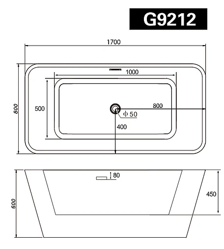 Ванна акриловая отдельностоящая Abber 170x80 AB9212-1.7