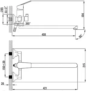 Смеситель для ванны с длинным изливом Milardo Nelson хром NELSBLCM10 Смеситель для ванны с длинным изливом Milardo Nelson хром NELSBLCM10, 2
