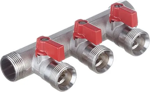 Коллектор запорный проходной 3 отвода красный ¾&quot;в/н x ¾&quot;ек Henco VB050503-ROOD