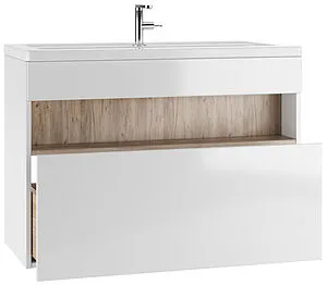 Тумба под умывальник подвесная Домино Fortuna 100 белый/дуб вотан DF3104T, 4