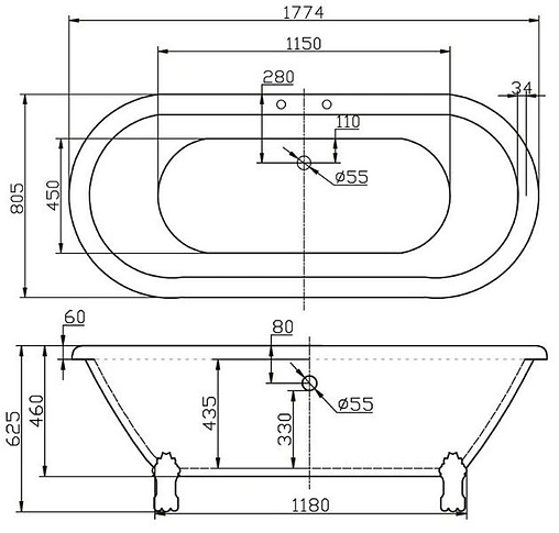 Ванна акриловая отдельностоящая BelBagno 177x80 BB21