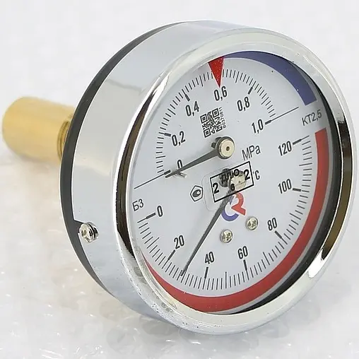 Термоманометр аксиальный Росма ТМТБ-31Т.1 80мм 16 бар 120°С гильза 46мм ½&quot; 00000002291