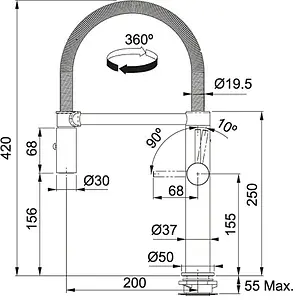 Смеситель для кухни с гибким изливом Franke Pescara Semi-Pro L хром 115.0393.975 Смеситель для кухни с гибким изливом Franke Pescara Semi-Pro L хром 115.0393.975, 2