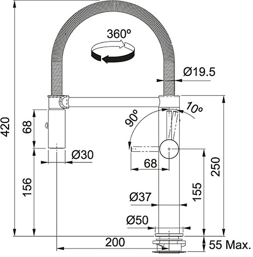 Смеситель для кухни с гибким изливом Franke Pescara Semi-Pro L хром 115.0393.975