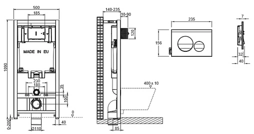 Комплект 5 в 1 Jacob Delafon Struktura E21750RU-00 с кнопкой E20859-7-BMT кнопки/черный глянцевый, рамка/черный матовый