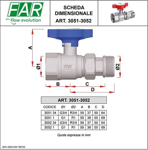 Кран шаровый с американкой (под термометр) ¾&quot;в x ¾&quot;н красный Far FS 3052 34R