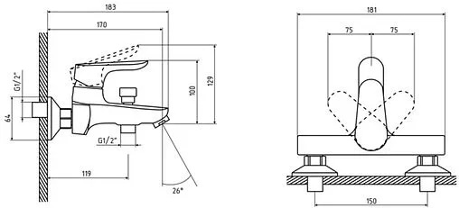 Смеситель для ванны Osgard Hornavan хром 81323