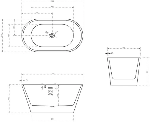 Ванна акриловая отдельностоящая Abber 130x70 AB9203-1.3
