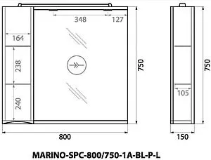 Шкаф-зеркало BelBagno FLY-MARINO 80 L Bianco Lucido MARINO-SPC-800/750-1A-BL-P-L, 2