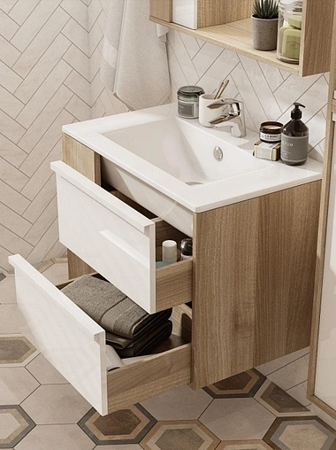 Тумба-умывальник подвесная Aquaton Бостон 60 дуб эврика/белый 1A2525K1BN010