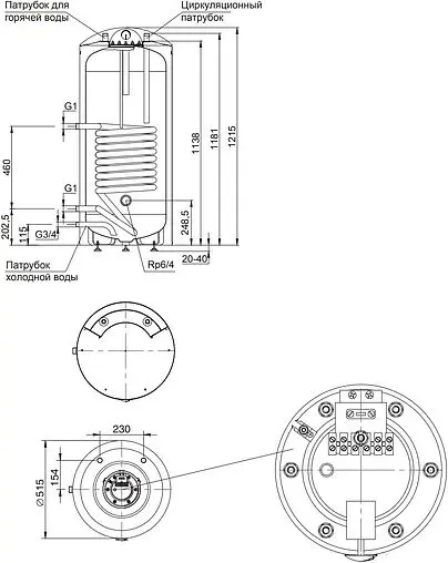 Бойлер комбинированного нагрева Stout (150 л, 32 кВт) SWH-1110-000150