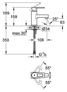 Смеситель для раковины Grohe Quadra хром 23105000 Смеситель для раковины Grohe Quadra хром 23105000, 2
