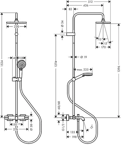 Душевая система с термостатом для ванны Hansgrohe Vernis Shape 230 1jet EcoSmart хром 26098000