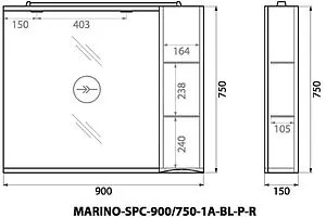 Шкаф-зеркало BelBagno FLY-MARINO 90 R Bianco Lucido MARINO-SPC-900/750-1A-BL-P-R, 2