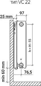 Радиатор стальной панельный Royal Thermo VENTIL COMPACT тип 22 400 x 1400 мм Bianco Traffico VC22-400-1400/9016, 2