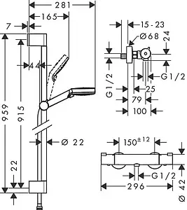 Душевая стойка с термостатом Hansgrohe Ecostat 1001 CL/Crometta 100 Vario 2jet 90см хром/белый 27813400 Душевая стойка с термостатом Hansgrohe Ecostat 1001 CL/Crometta 100 Vario 2jet 90см хром/белый 27813400, 2