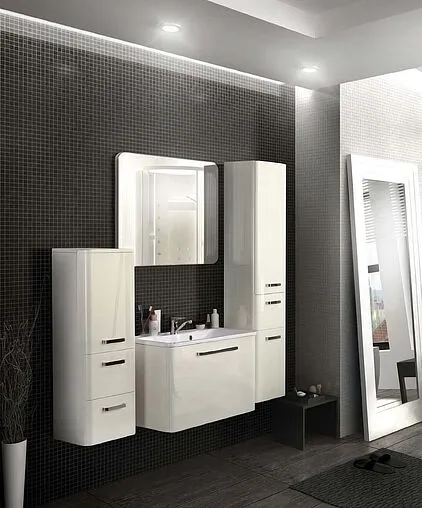 Шкаф-пенал подвесной с бельевой корзиной Aquaton Валенсия 35 R белый жемчуг 1A123803VAG3R