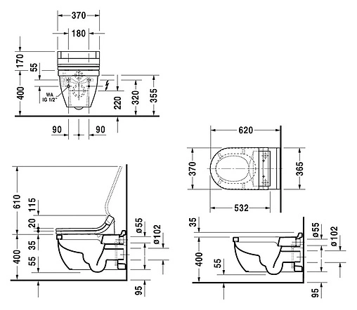 Унитаз подвесной под крышку биде Duravit Starck 3 белый 2226590000