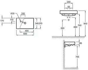 Раковина Jacob Delafon Rythmik 60 R белый EXR112-Z-00, 2