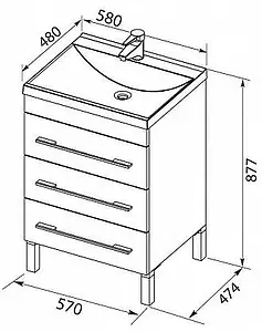 Тумба-умывальник напольная Aquanet Верона 58 белый 00178253+00158754 Тумба-умывальник напольная Aquanet Верона 58 белый 00178253+00158754, 2