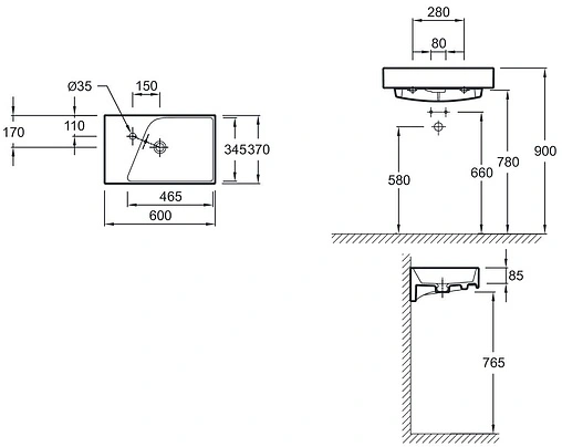 Раковина Jacob Delafon Rythmik 60 R белый EXR112-Z-00