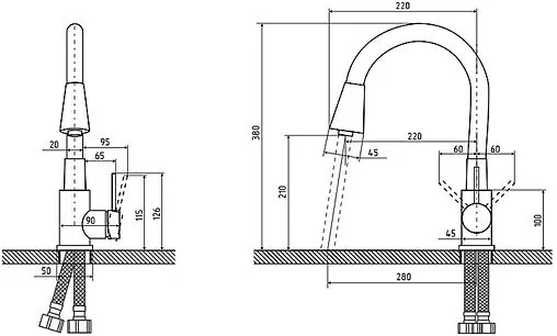 Смеситель для кухни с гибким изливом Osgard Gron Horn никель/белый 84393