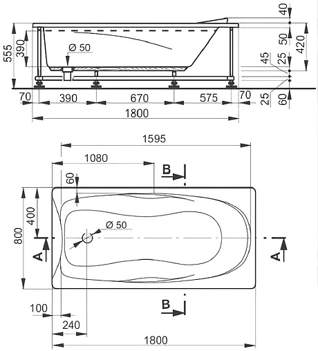 Ванна акриловая Pestan Una 180х80 13118080 Ванна акриловая Pestan Una 180х80 13118080