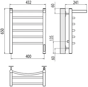Полотенцесушитель электрический лесенка Terminus Классик с/п П6 400х650 электро quick touch полированная сталь 4670078531384, 2