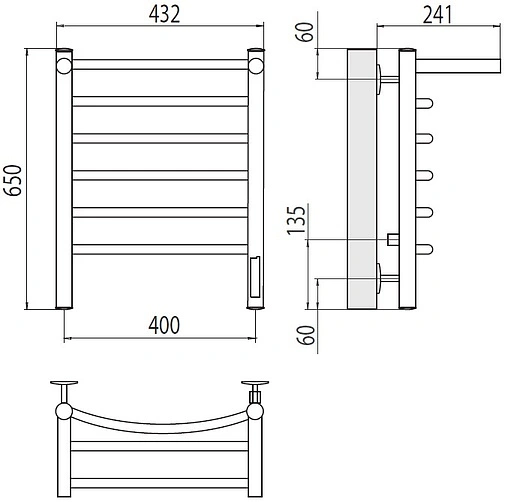 Полотенцесушитель электрический лесенка Terminus Классик с/п П6 400х650 электро quick touch полированная сталь 4670078531384