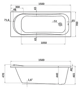 Ванна акриловая Santek Тенерифе 150x70 1WH302213 Ванна акриловая Santek Тенерифе 150x70 1WH302213, 2
