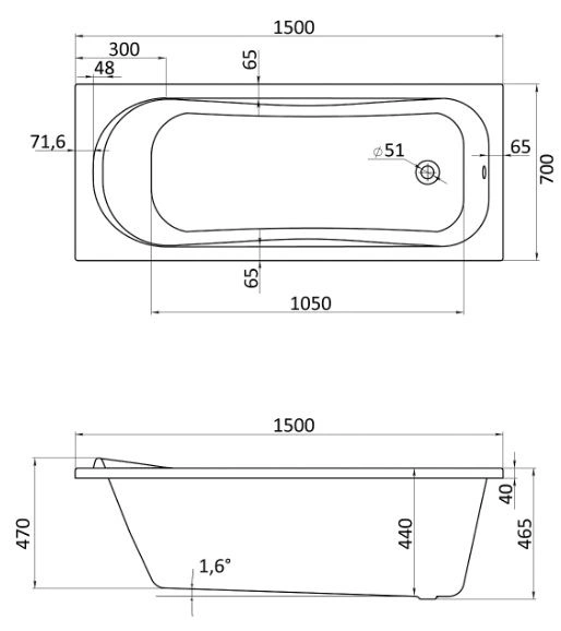 Ванна акриловая Santek Тенерифе 150x70 1WH302213