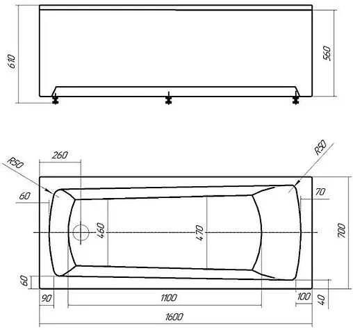 Ванна акриловая Aquatek Либра New 160x70 L с каркасом (вклеенный) LIB160N-0000007